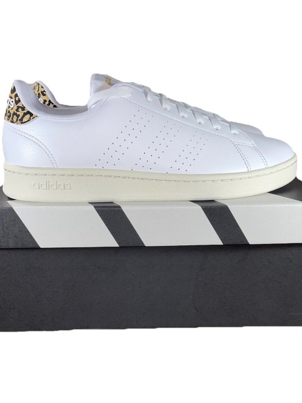 Adidas Advantage White with Leopard Print Logo Tennis Women’s Shoes